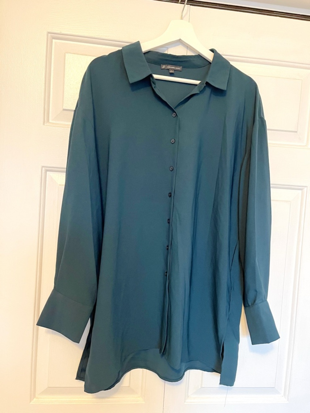 Adrianna Papell oversized Teal Button-Front Blouse